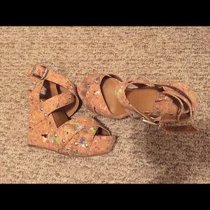 Gianni Bini Multicolored Brown Cork Wedges